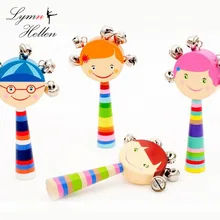Случайный раннее образование мультфильм ручные колокольчики инструмент детская игрушка качающаяся погремушка музыкальный мальчик и девочка Деревянный Цветной дети