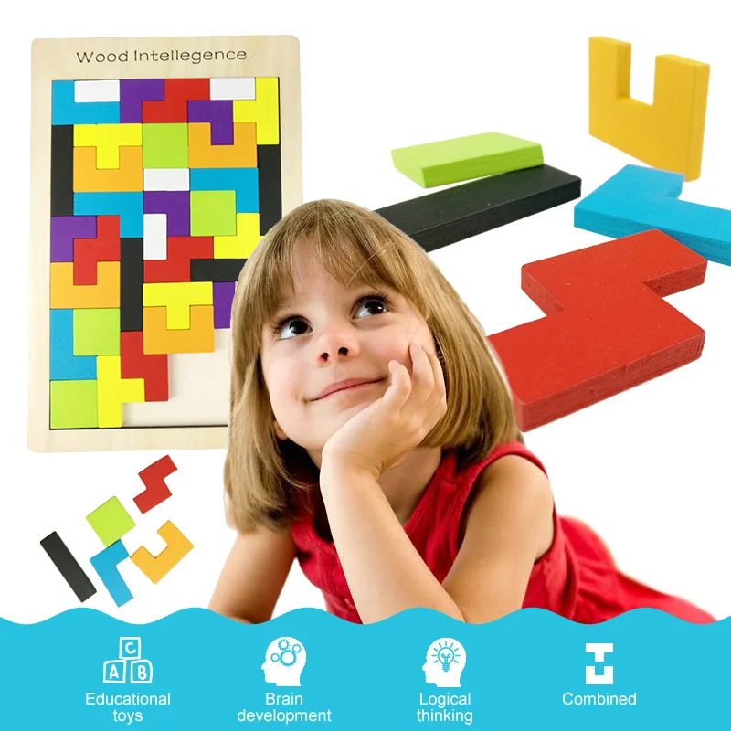 

Childhood Developmental Tetris Wooden Tangram Brain Puzzle Game Brain Teaser Puzzle Toys Educational Kid Classical Toy