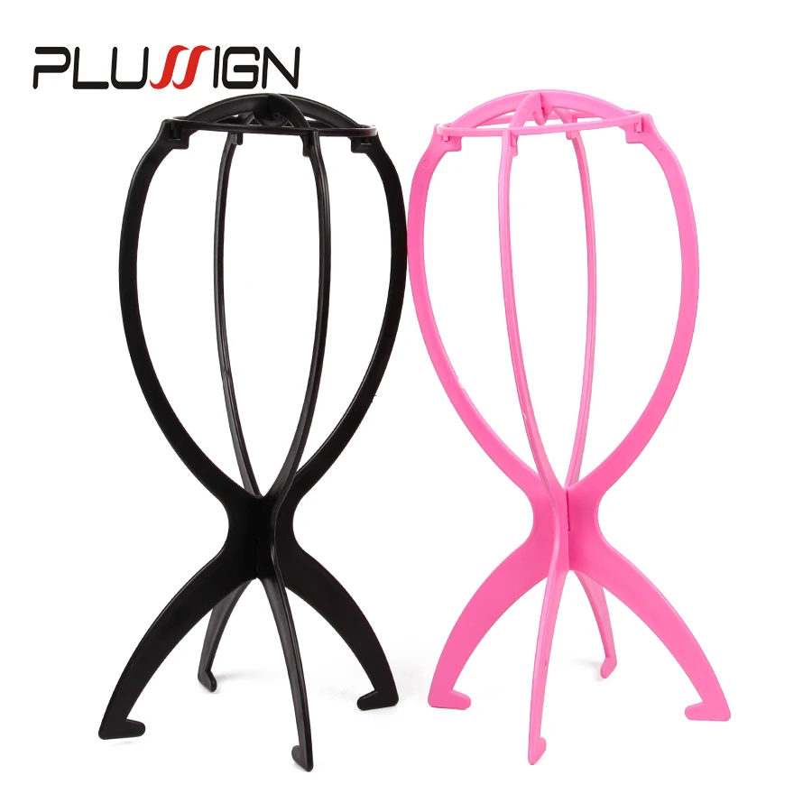 

Plussign 1Pc Ajustable Wig Stands Plastic Hat Display Wig Head Holder Mannequin Head/Stand Portable Folding Wig Stand Black Pink