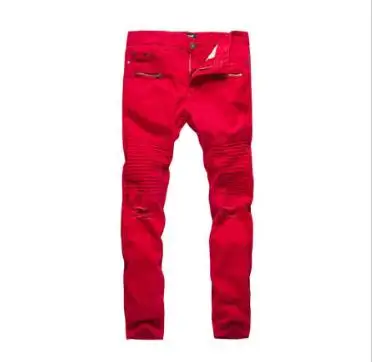 Лидер продаж мужские модные стильные повседневные рваные джинсы на молнии с карманами из саржи цвета хаки/красный/черный хип-хоп мужские повседневные хлопковые брюки - Цвет: Красный