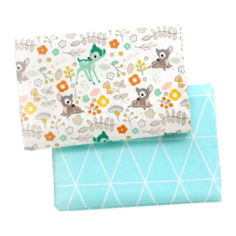 

1.6 m wide 1 M Cotton Twill Fabric Deer Flower Geometric Printed Sewing Quilting Patchwork DIY For Baby Kids Dress Bag Clothes