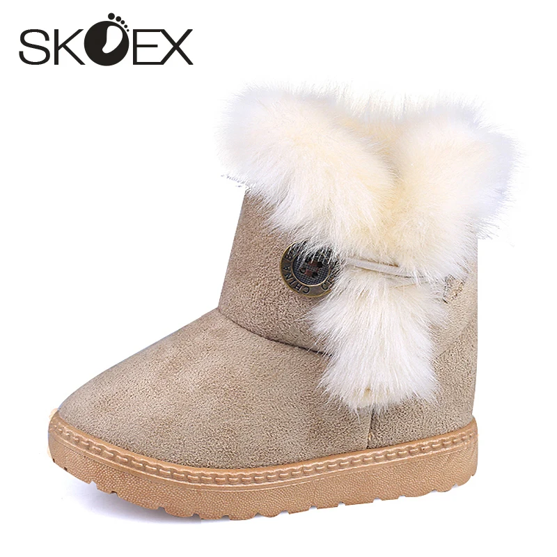 

SKOEX Children Boots Winter Boys Girls Snow Boot Plush Lined Thick Warm Cotton-Padded Suede Kids Shoe For Boy Ankle Booties Baby