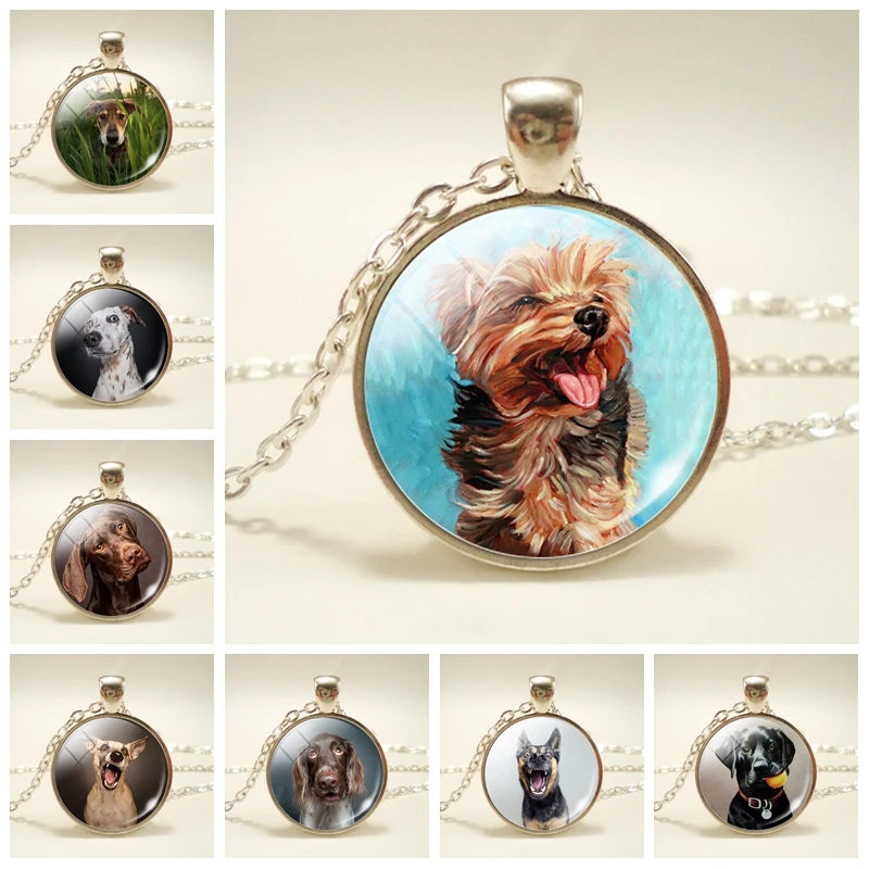

Dog Photo Glass Dome Necklace Silver Plated Statement Chain Pendant Necklace Women Dog Jewelry Dog Lover Gift XG