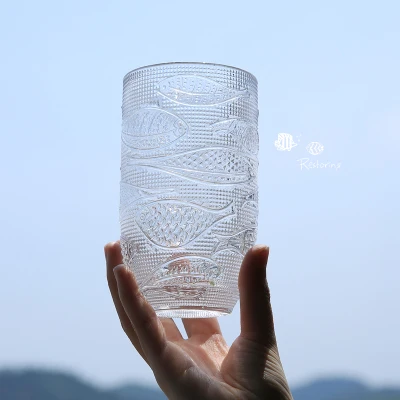 Креативное рельефное прозрачное бесцветное стекло лунный свет рыба кофе чай и напитки для десерта, завтрака молоко посуда для напитков стеклянная кухонная утварь кружки - Цвет: 1