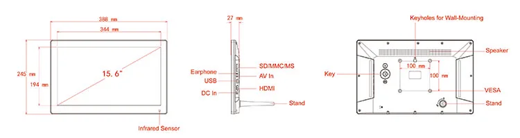 15,6 дюймовая светодиодная цифровая рамка-рекламный монитор(1920*1080, 1080 P, HDMI in, AV in, USB, sd-карта, VESA, пульт дистанционного управления, полная функция