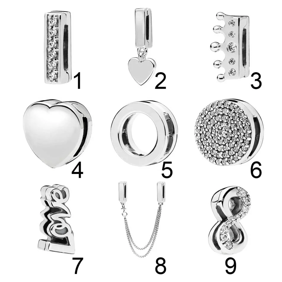 

925 Silver Charm Fit Pandora Bracelet Reflexions Floating Safety Chain Heart Dazzling Elegance Sparkling Infinity TimelessClip