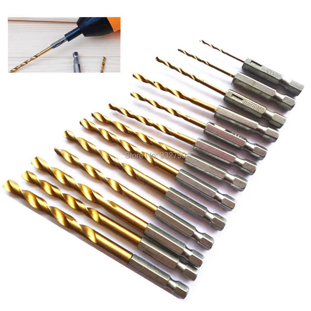 

13Pce HSS Metal Drill Bit Set 1/4" Hex Shank 1.5 To 6.5mm Titanium Coated Wood Plastic Aluminum Twist Drill Quick Change Bits