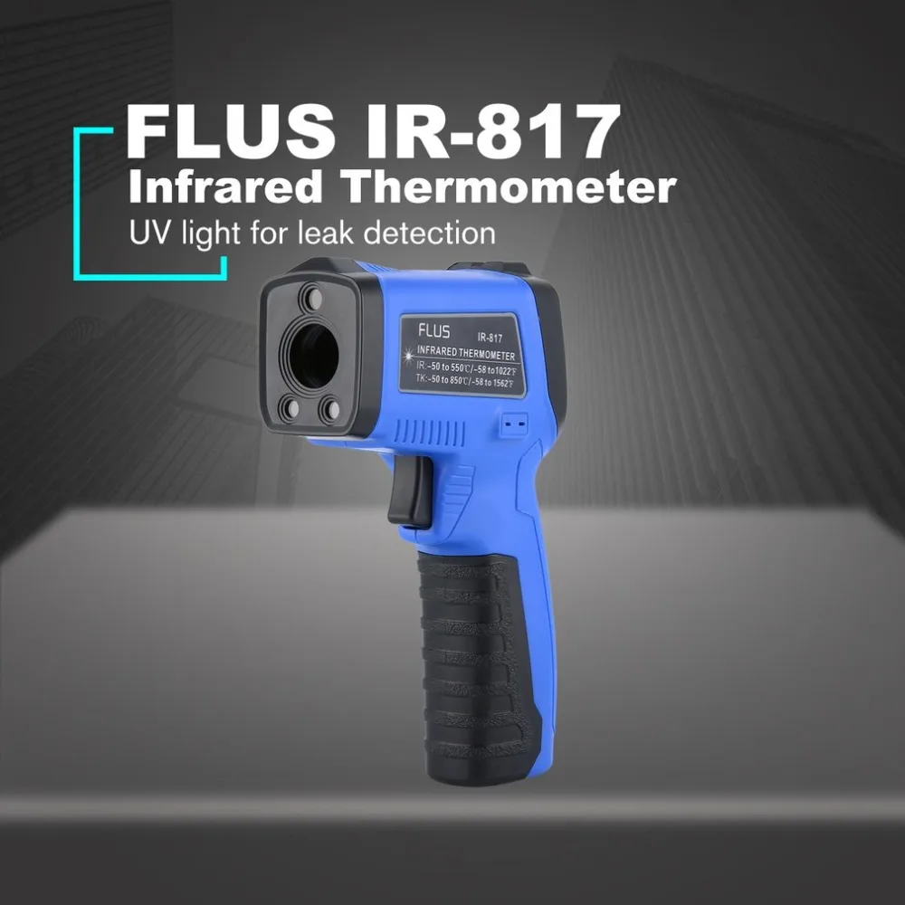 

FLUS IR-817 Multifunction Dew Point Infrared Thermometer With Audible/Visuable Alarm Humidity K Type Ambient UV Light
