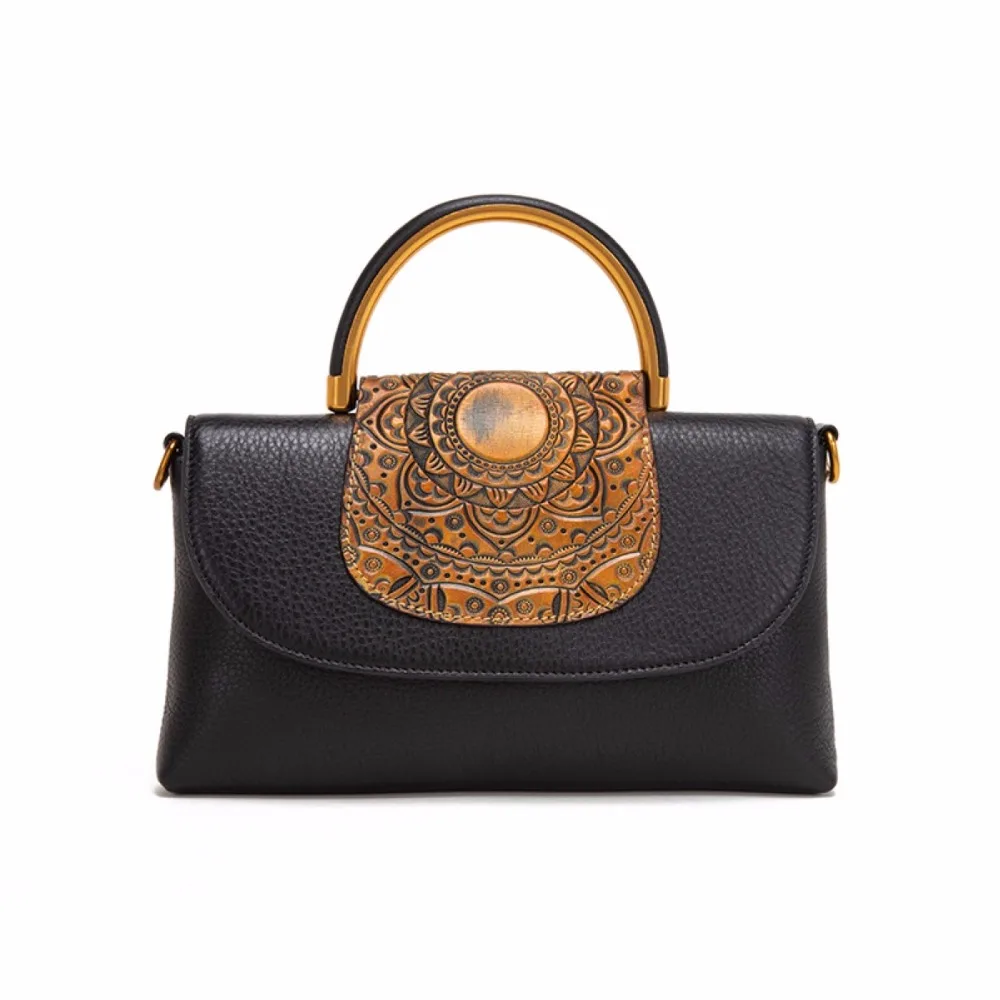 

Embossing Totem Designer Lady Clutch Bag Golden Metal Handle Handbag Genuine Cow Leather Women's Shoulder Bag Female Thin Purse