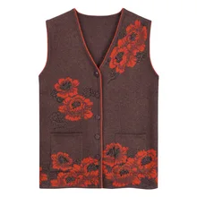 Женский свитер без рукавов, кардиган, жилет, жилет для мамы, весна-осень, жилет для среднего возраста 60-70 лет