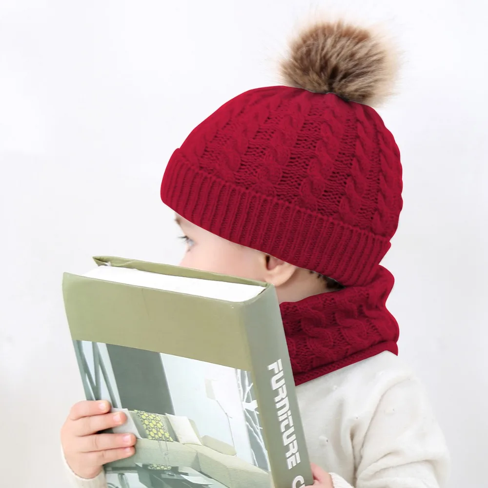 Puseky/Очаровательная теплая шапка для маленьких мальчиков и девочек, зимний шарф с капюшоном, вязаная шапка с ушками, милый Подарочный костюм для От 0 до 2 лет