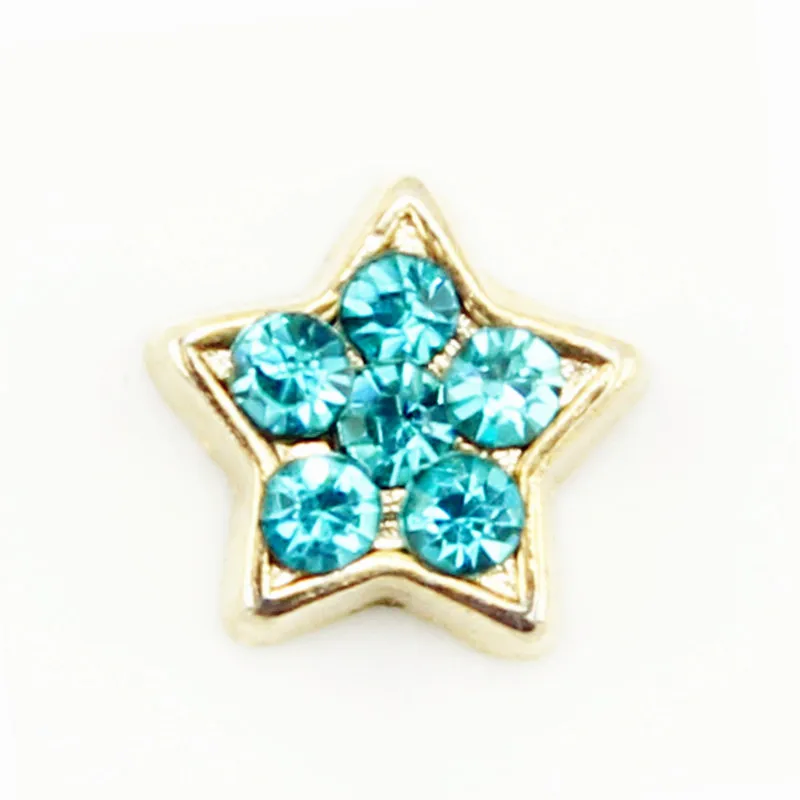 Золотые плавающие амулеты со стразами синие хрустальные звездами с пентаграммой