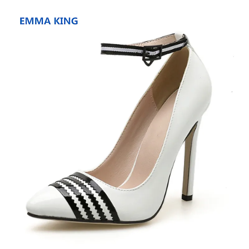 

Sexy Striped Buckle Belt Women Pumps Spring New Pointed Toe Fashion High Heels Ladies Party Shoes Stilettos Woman Gladiator Pump