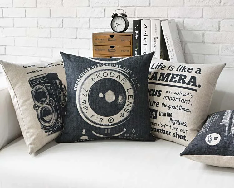 كاميرا خمر الكتان المطبوع وسادة قطن غطاء الرجعية المباني الزخرفية أريكة رمي وسادة سيارة كرسي غطاء وسادة لديكور المنزل