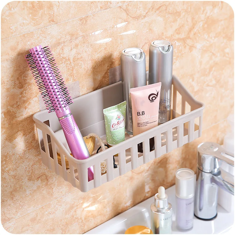 4 Color Kitchen Bathroom Shelf Wall Rack with 2 Suckers Plastic Shower Holder Tray Kitchen Bathroom Hardware High Quality