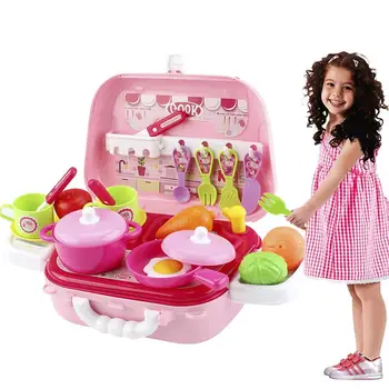 

Kitchen Role Play Set Pretend Cooking Kit Food Toy Game Tools Kids Handbag Box 27PCS