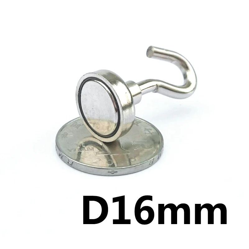 

2pc D16 Wozniak Strong Lodestone A hook Hanging storage tool NdFeB magnet Maintenance of iron storage Powerful fishing tools