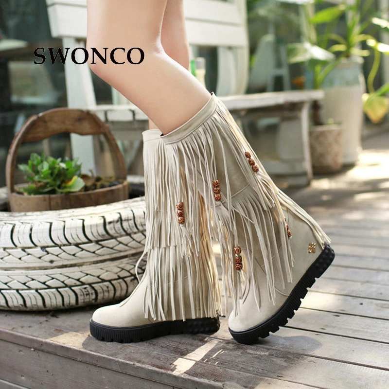 SWONCO Women's Shoes Ankle Boots Plus Size 34-45 Fashion Tassel Autumn Winter Boot Ankle Boots For Women Female Shoes Woman Boot