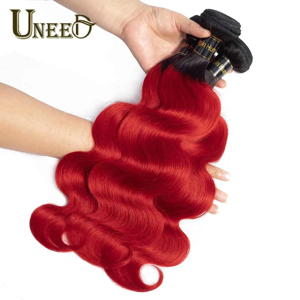 Uneed Pre-Colored Dark Roots Red Ombre Malaysian Hair Bundles 1/3/4 Pcs Malaysian Body Wave T1B/Red No-Remy Human Hair Weave Uneed Pre-Colored Dark Roots Red Ombre Malaysian Hair Bundles 1/3/4 Pcs Malaysian Body Wave T1B/Red No-Remy Human Hair Weave