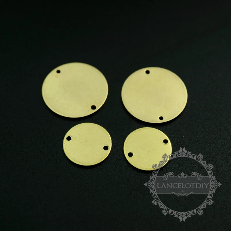 

vintage style raw brass round pendant charm with two holes for engraving DIY supplies 1800312