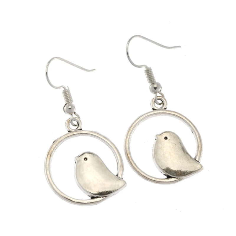 Vintage Style Small Round Bird Charm Dangle Earrings Women DIY Bird Drop Earring Dangling 50