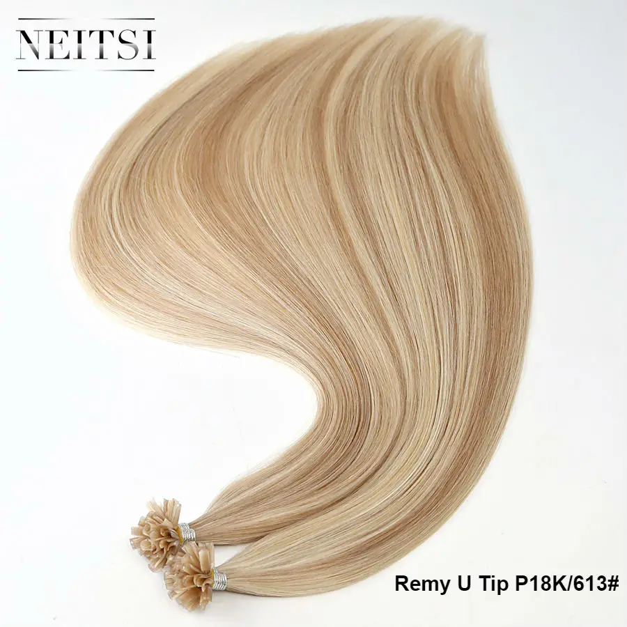 Neitsi Double Drawn Straight Remy Human Fusion Hair Nail U Tip Pre Bonded Capsules Hair Extensions 16" 20" 24" 28" 25/150/200pcs - Цвет: P18K-613