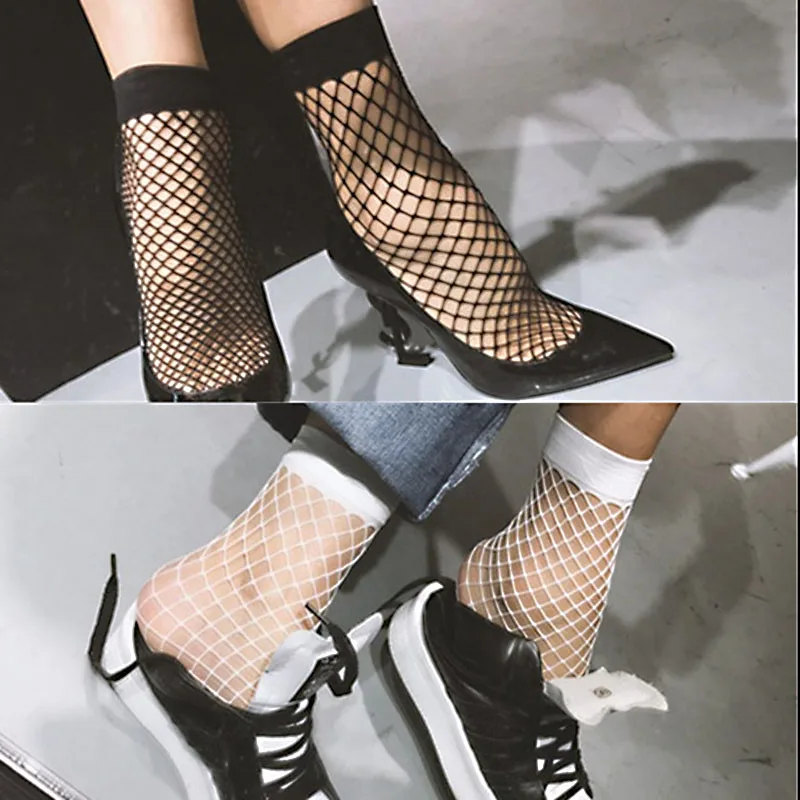 

Hot Sale Black White Sexy Wild Fishnet Hollow Mid Calf Fashion Short Socks Women's Clothing Accessories
