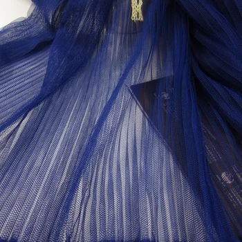 

5Metres 158cm Royal Blue Evening Gowns Pleated Crushed Mesh Fabric Navy Blue Crumpled Tulle Net Fabric For Organ Skirt Dress