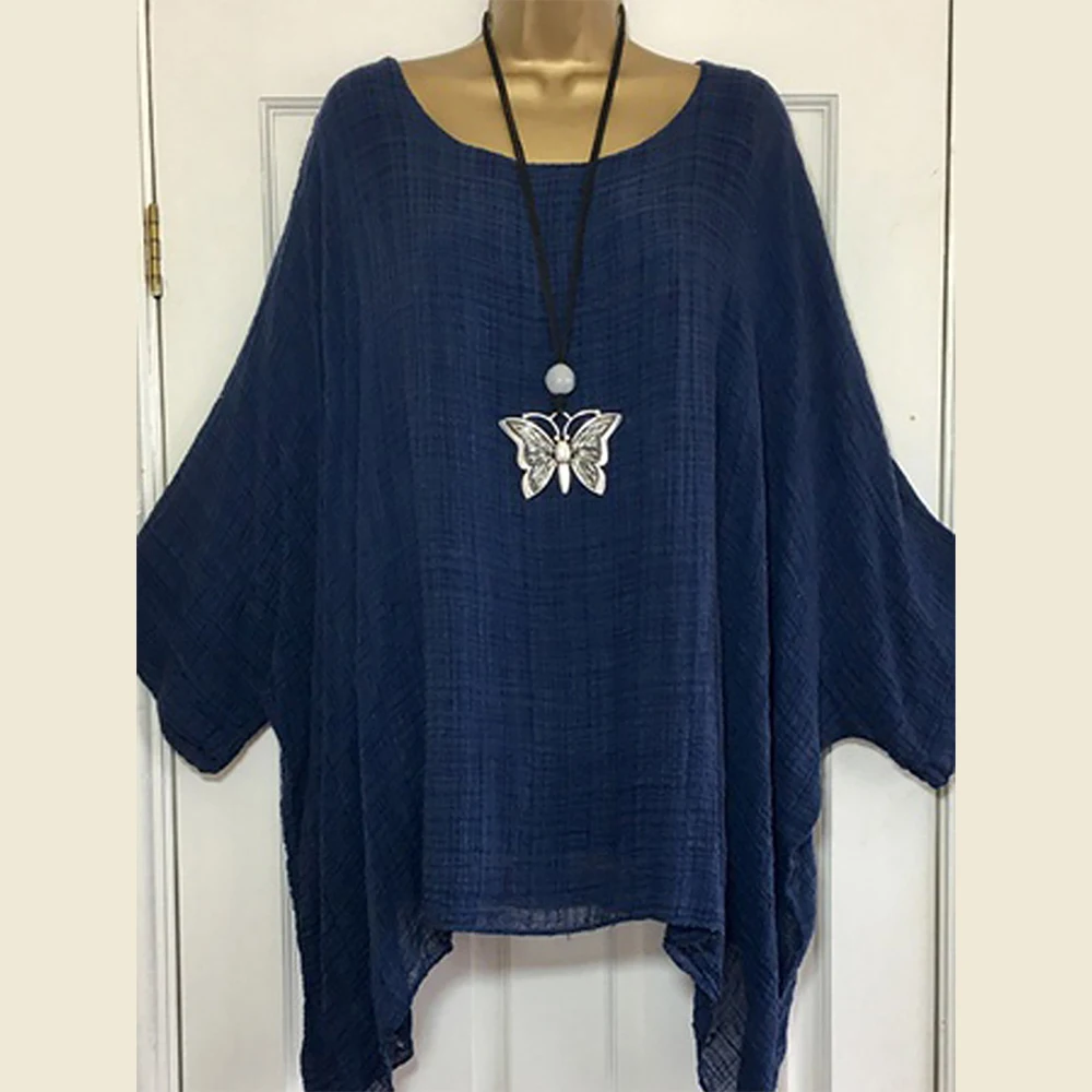 LEWVLIOD Plus Size Womens Tops And Blouses Solid Batwing Sleeve Loose Shirts Asymmetric O Neck Elegant Female Tops Summer Blusas LEWVLIOD Plus Size Womens Tops And Blouses Solid Batwing Sleeve Loose Shirts Asymmetric O Neck Elegant Female Tops Summer Blusas