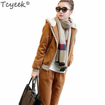 

Tcyeek Women 2 Piece Set Top and Pants 2020 New Fashion Autumn Warm Sets Velet Hooded Sweatershirt Winter Bottom Clothes LWL594