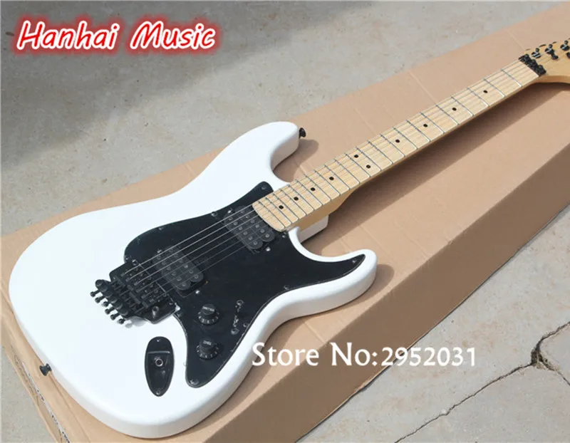 

Free Shipping-Electric Guitar with White Body,Black Humbuckering Open Pickups and Floyd Rose,Maple Fretboard,can be Customized