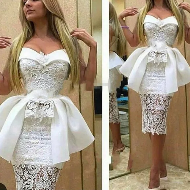 На заказ белые платья плиссированные баски robe de soiree аппликация с открытыми плечами кружевные Элегантные платья короткие белые robe de soiree