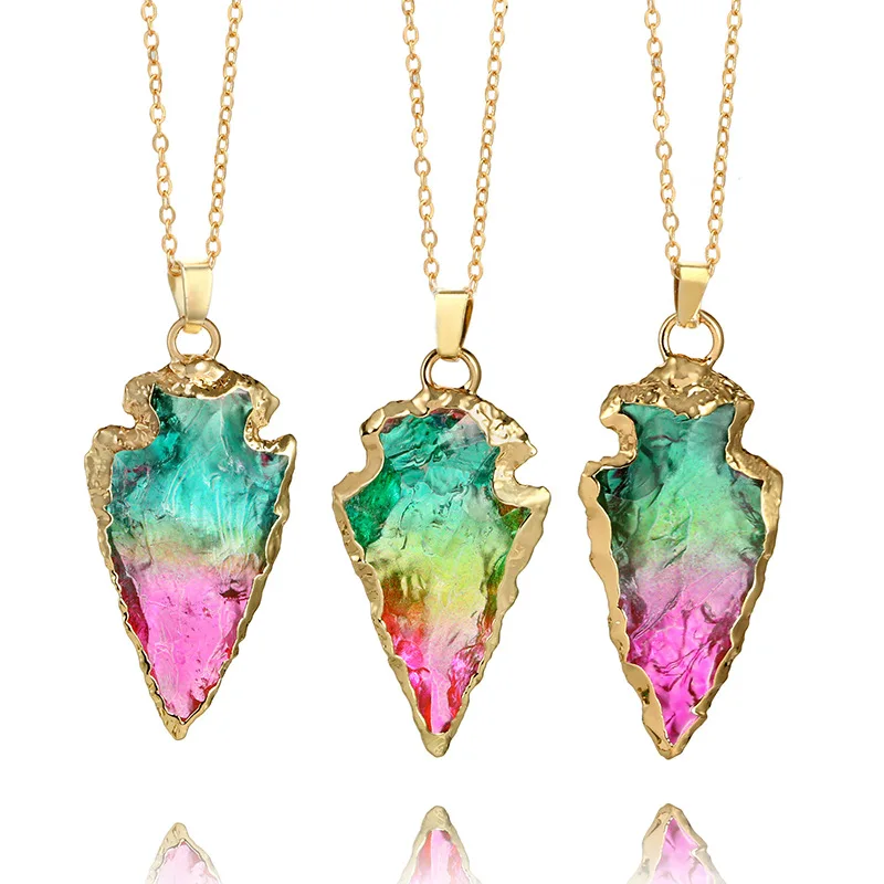 

Genuine Multicolor natural crystal original stone gold single pendant necklace sweater chain free shipping ZD