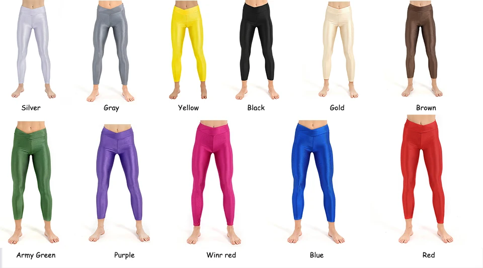 Одноцветные флуоресцентные леггинсы размера плюс, женские леггинсы с эффектом пуш-ап для фитнеса, блестящие эластичные повседневные штаны из спандекса для девушек