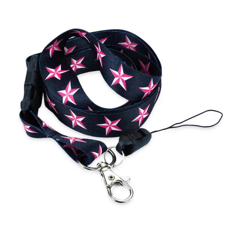 

Pink/White Star Black Lanyard Keychain Necklace Cellphone holder ID badge holde keys ID neck straps 12pcs/lot Free shipping