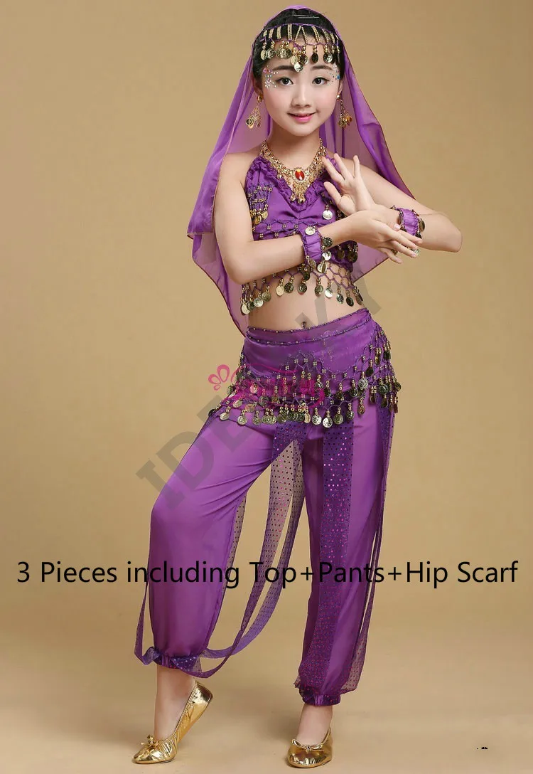 Детский набор костюма для танца живота Восточный танец Детские платья Индийский танец живота одежда танец живота дети индийские Взрослые женщины - Цвет: Purple 3pcs