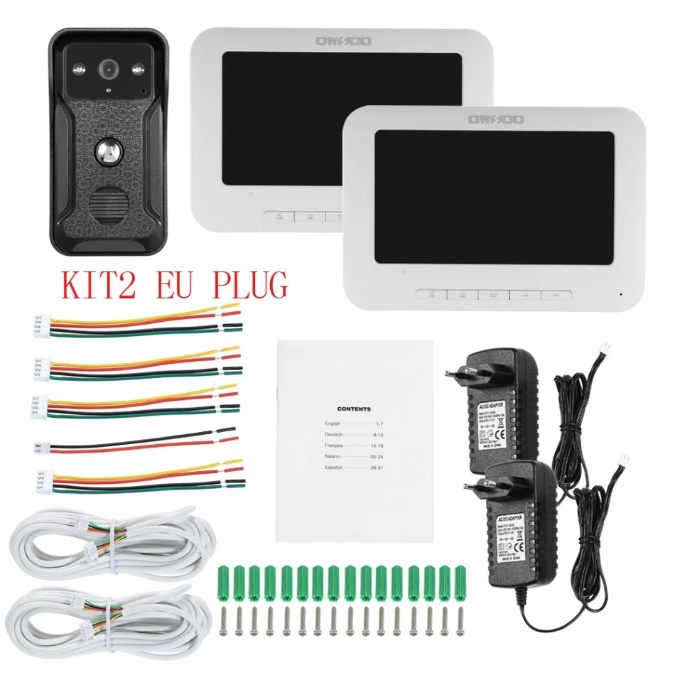 OWSOO 7 дюймов проводной телефон видео домофон с IR-CUT непромокаемые открытый проводной дверной звонок камера, поддержка дистанционного разблокировки - Цвет: KIT2 EU Plug
