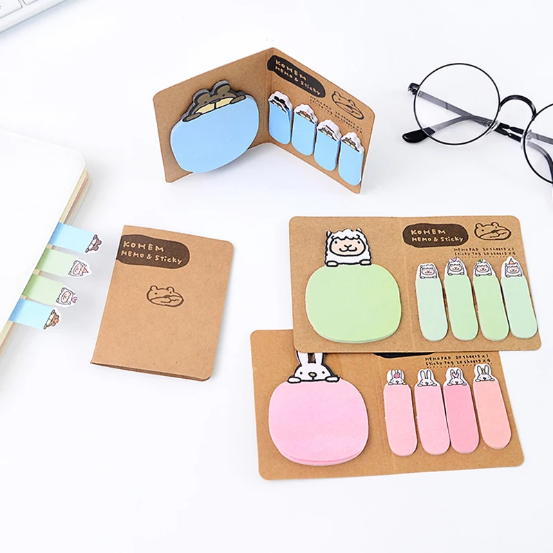 

Creative Stationery Memo Pads Cute Cartoon Animal kraft Paper Sticky Note N times Post Message Note Book Gift Stationery