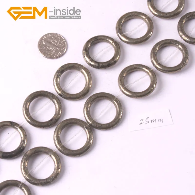 

Donut Ring Natural Silver Gray Pyrite Gem stone Beads For Jewelry Making 15 Inches Strand 20mm 23mm