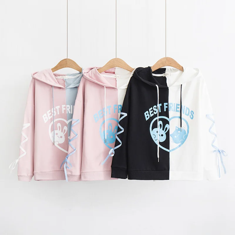 WXCTEAM Harajuku Осень женский милый кролик Best Friend пуловер с капюшоном Цвет