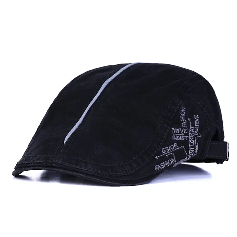 [FETSBUY] Модный берет шапка casquette хлопковые шапки для мужчин и женщин кепки от солнца колпачки Planas плоские кепки отрегулировать - Цвет: Black