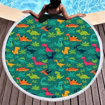 

3D Printed Cartoon dinosa Microfiber Round Beach Towel for Adults Summer Toalla Tassel Yoga Mat T405