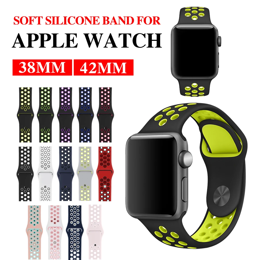 

New Breathable Silicone Sports Band for Apple Watch 4 3 2 1 42MM 38MM rubber strap bands for Nike+ Iwatch 4 3 40mm 44mm