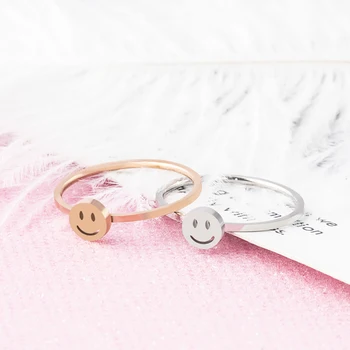 MEGA VENTA ❤️ ZMZY-anillo sencillo fino de acero inoxidable para mujer, sortijas apilables y delicadas para mujer, joyería minimalista, regalo de anillo de boda con sonrisa bonita - discount item 9% OFF Joyas y complementos