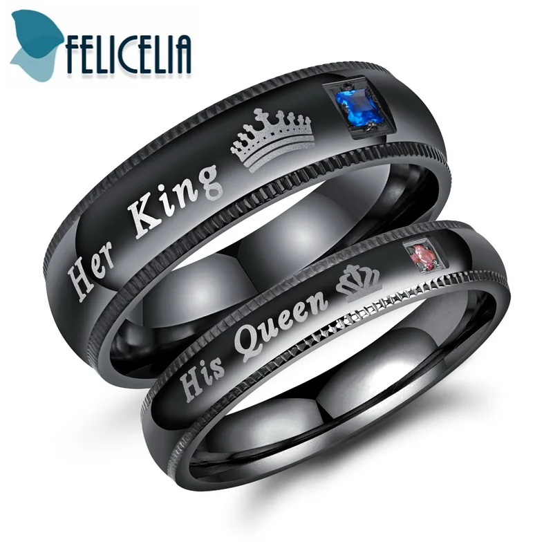 buy Felicelia His Queen amp; Her King Stainless Steel Crown Couple Rings Men Women Cubic Zirconia Promise Rings Wedding Engagement Band