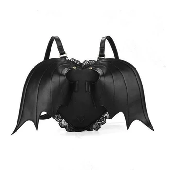 

New love lady personality backpack female bag black angel devil bat wings backpack FC0195