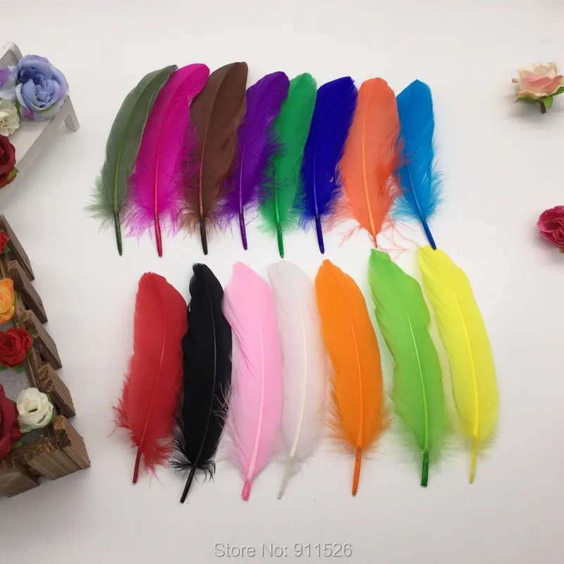 

100PCS DIY Feather Dyed Single 13-18cm Goose Feather #15Color