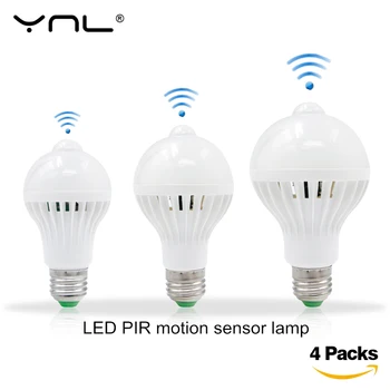 

4PCS Intelligent LED PIR Motion Sensor Light E27 220V 5W 7W 9W 110V smart Lights Lampada Bulb Auto Infrared Body motion sensor