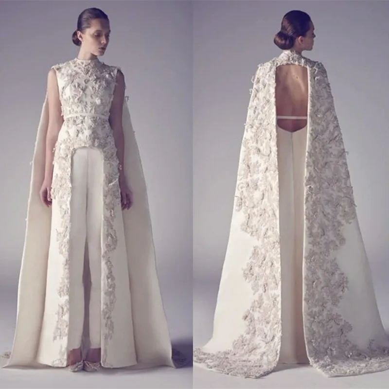 

Glamorous Evening Gowns Sheath red carpet Celebrity Dress 2019 ivory lace high Neck Long Robe Caftan Celebrity Dresses