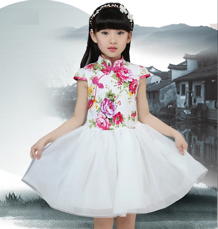 Baby Chinese Qipao Ball Gown Dress Girls Floral Cheongsam Multi-Colors Kids Short sleeve dresses New Year gift Children's Party Performance clothes (6)